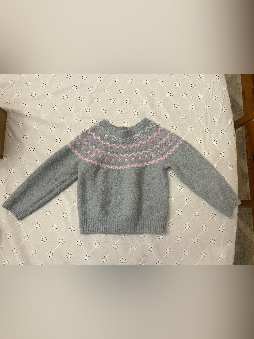 3T Cat & Jack Gray Crewneck Sweater with Pink Fair Isle Yoke